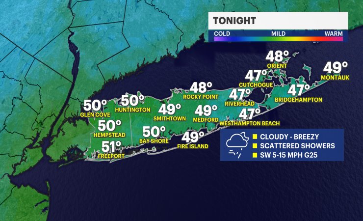 Long Island tonight forecast